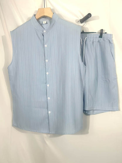 Summer Men's Casual Henley Neck Tank Top & Shorts Beach Set - Buy Center US