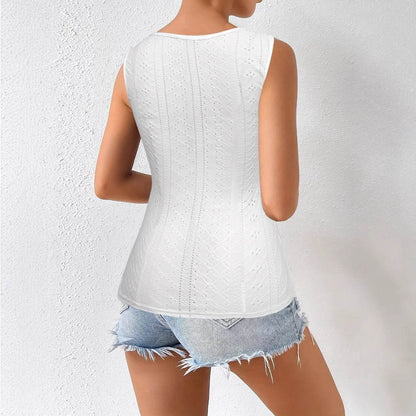 Women's Summer Sleeveless Jacquard Camisole - Elegant Solid Color Top - Buy Center US