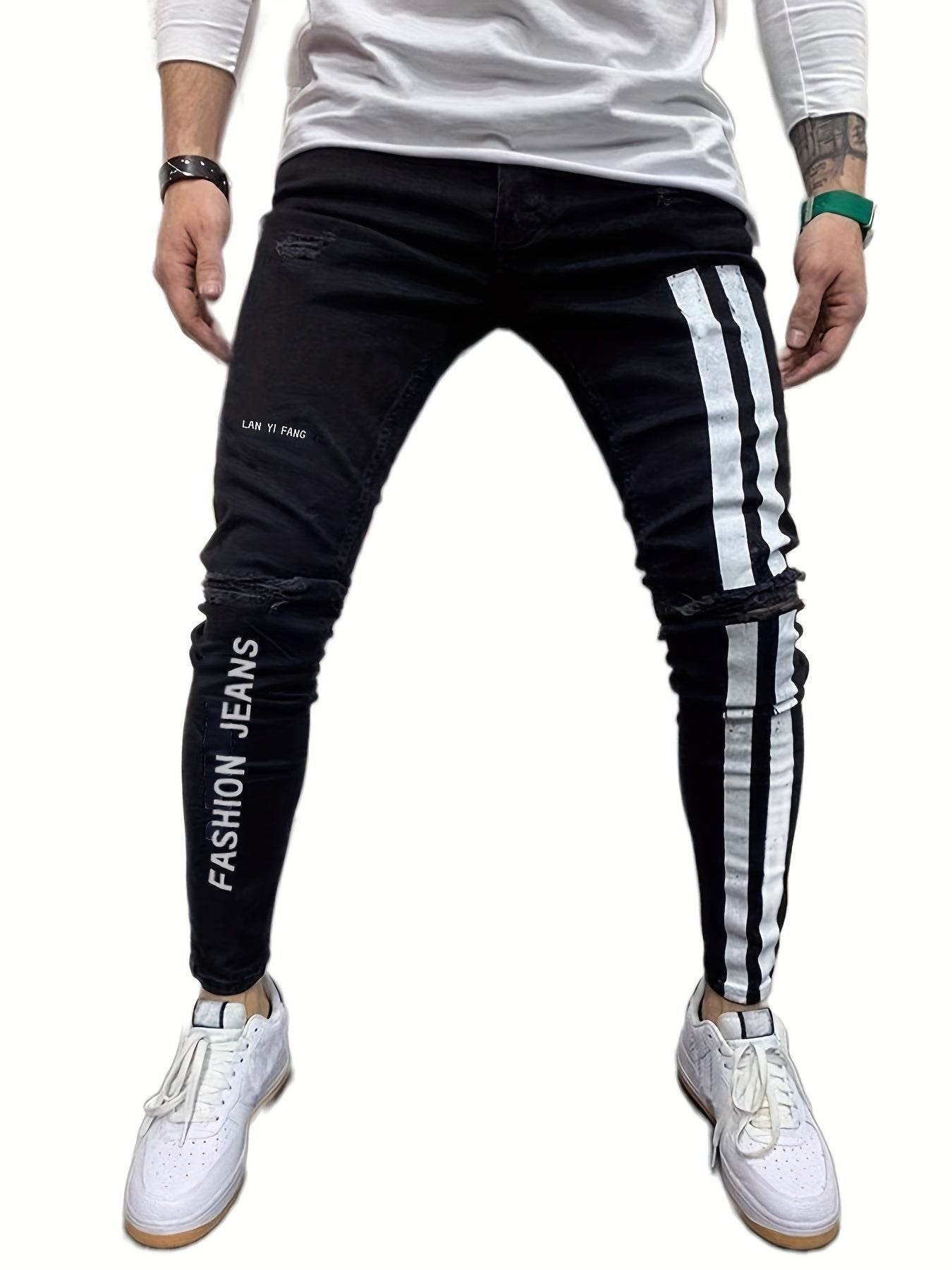 Men's Slim Fit Stretchy Denim Jeans - Casual Side Stripes Design - Buy Center US