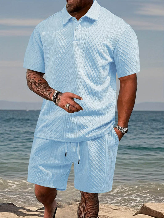 Men's Summer Jacquard Two-Piece Set - Casual Short Sleeve Sports Outfit - Buy Center US