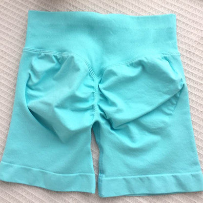 Ladies Seamless Knitted Yoga Shorts - Slim Fit in Electric Light Blue - Buy Center US