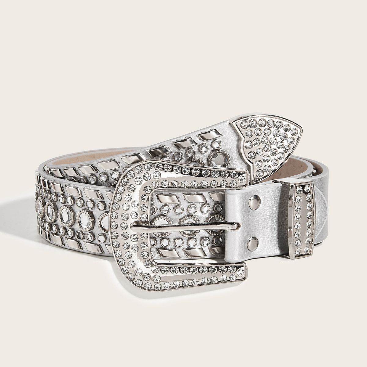 Punk Rhinestone Rivet Y2K Fashion Belt - 105CM PU Leather & Alloy Buckle - Buy Center US