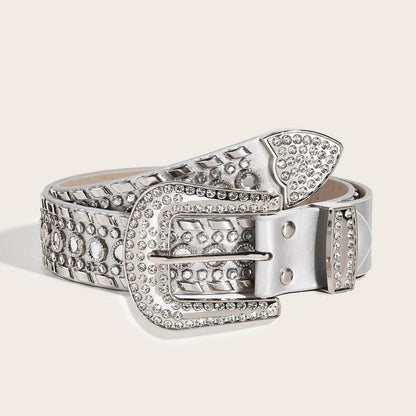 Punk Rhinestone Rivet Y2K Fashion Belt - 105CM PU Leather & Alloy Buckle - Buy Center US