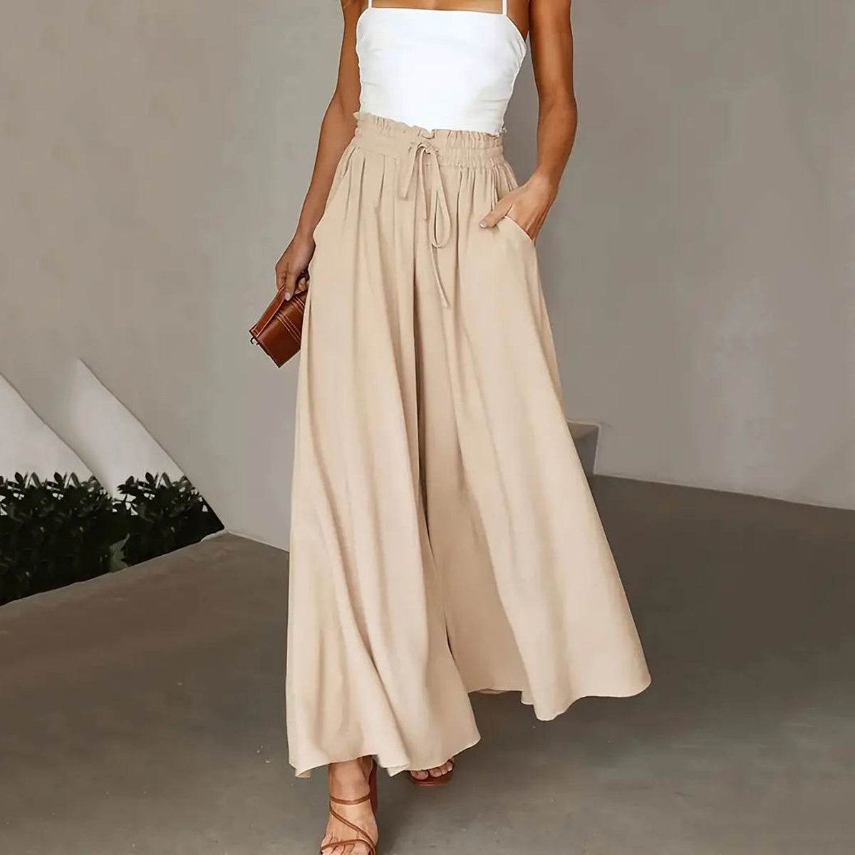 Casual High Waist Wide Leg Palazzo Pants - Effortless Elegance for All-Day Comfort - Buy Center US