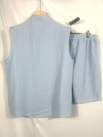 Summer Men's Casual Henley Neck Tank Top & Shorts Beach Set - Buy Center US