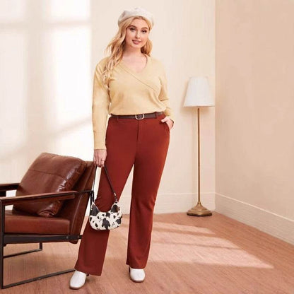 Plus Size Women's V-Neck Sweater - Abstract Pattern with Tassels - Buy Center US