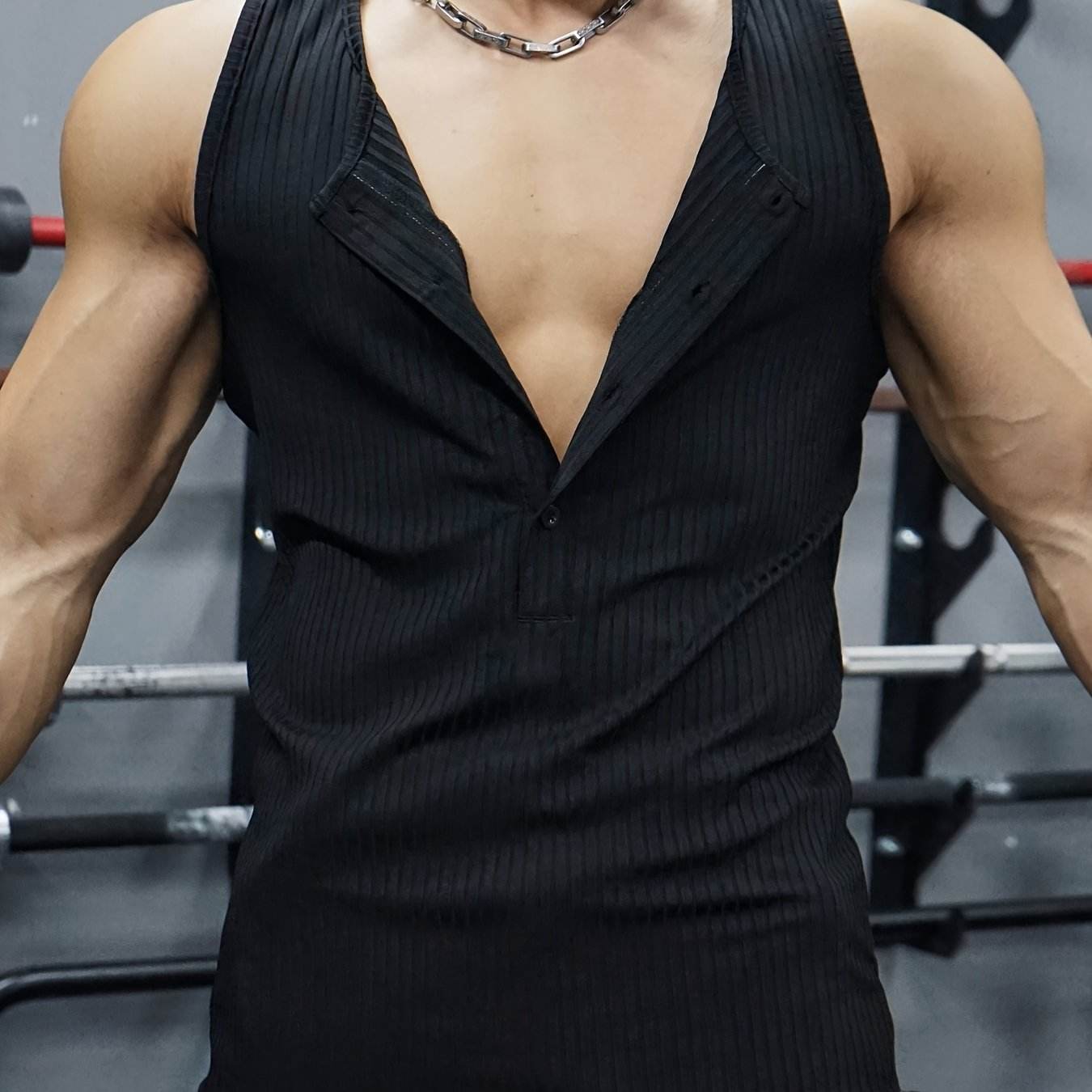 Men's Navy Blue Sleeveless Tank Top - V-Neck Button Closure for Summer - Buy Center US