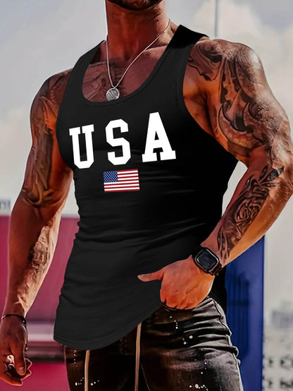 MBDMBD Men's USA Flag Tank Top - Slim Fit, Breathable Polyester Blend - Buy Center US