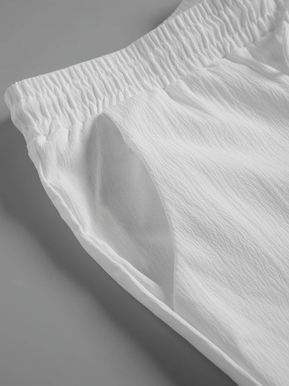 Lightweight Washed Textured Short Sleeve Shirt & Solid Pants Set - Buy Center US