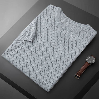 Men's Half Neck Cotton T-shirt - Stylish Plaid Short Sleeve Top - Buy Center US