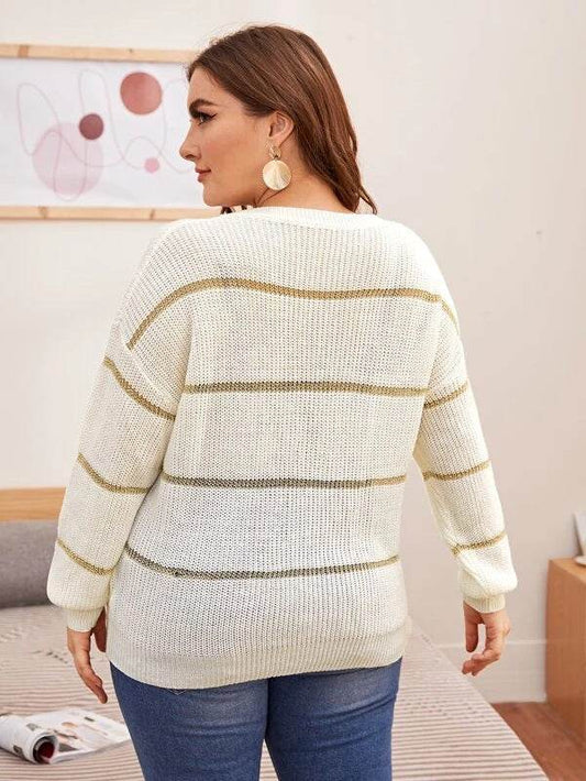 Elegant Large Size Women's Sweater - Hand-Crocheted, Sequined Design - Buy Center US