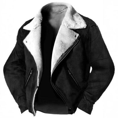 Buycenter Thickened Casual Polo Collar Zipper Jacket - Black & Khaki - Buy Center US