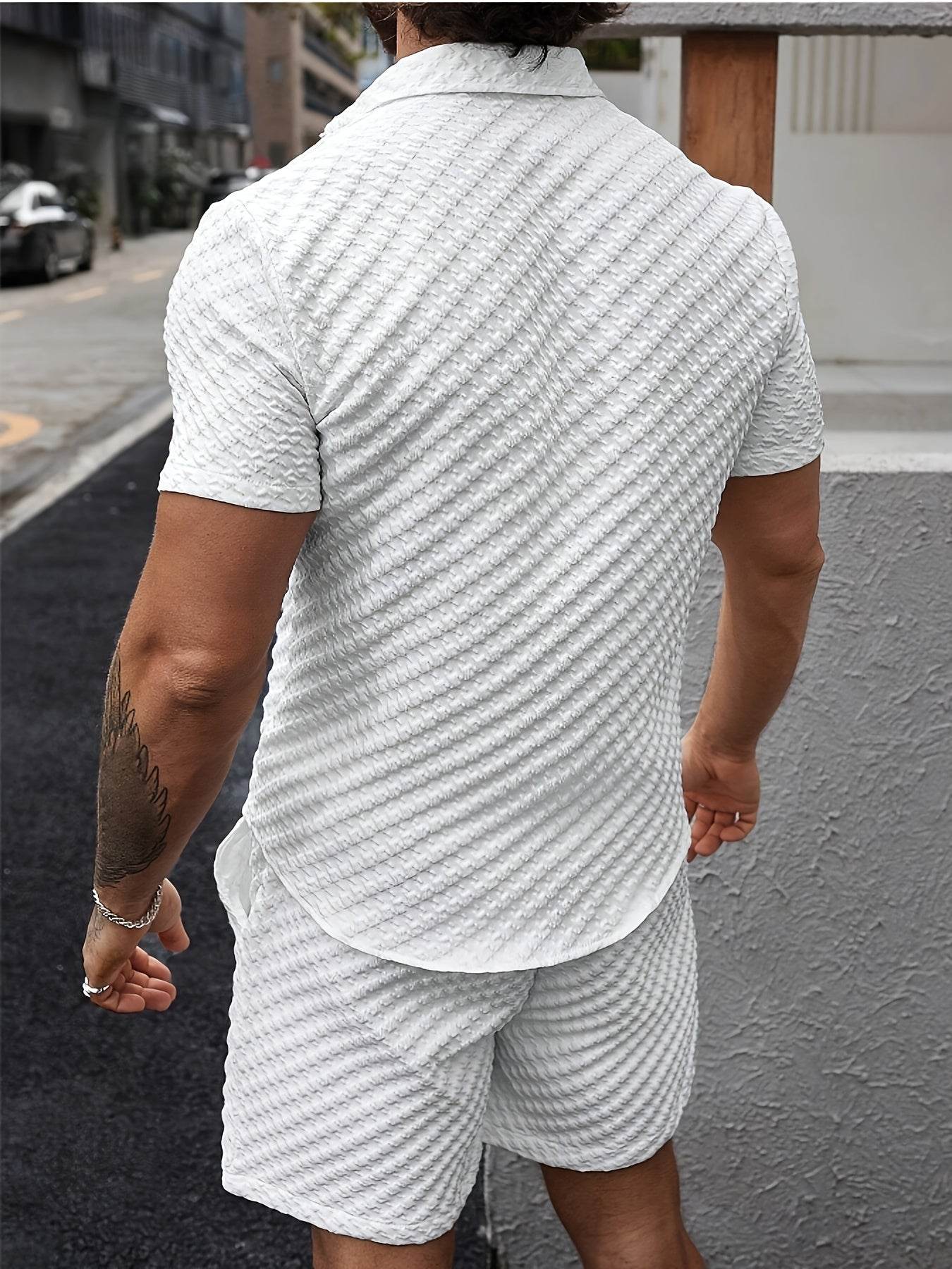 Stylish Men's Houndstooth Cardigan Set - Casual Summer Short-Sleeve Fashion - Buy Center US