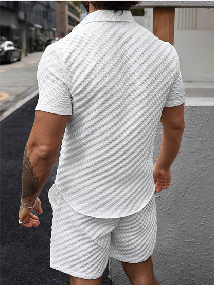 Stylish Men's Houndstooth Cardigan Set - Casual Summer Short-Sleeve Fashion - Buy Center US