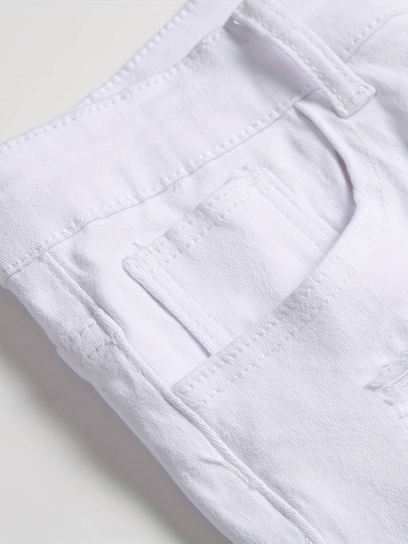 Trendy Men's Slim Fit White Jeans - Ripped Distressed Casual Denim - Buy Center US