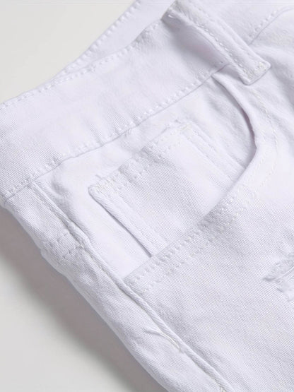 Trendy Men's Slim Fit White Jeans - Ripped Distressed Casual Denim - Buy Center US