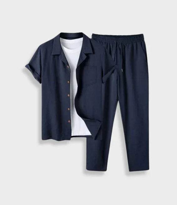 Buycenter Men's Cotton and Linen Shirt Outfit - Summer Casual Look - Buy Center US