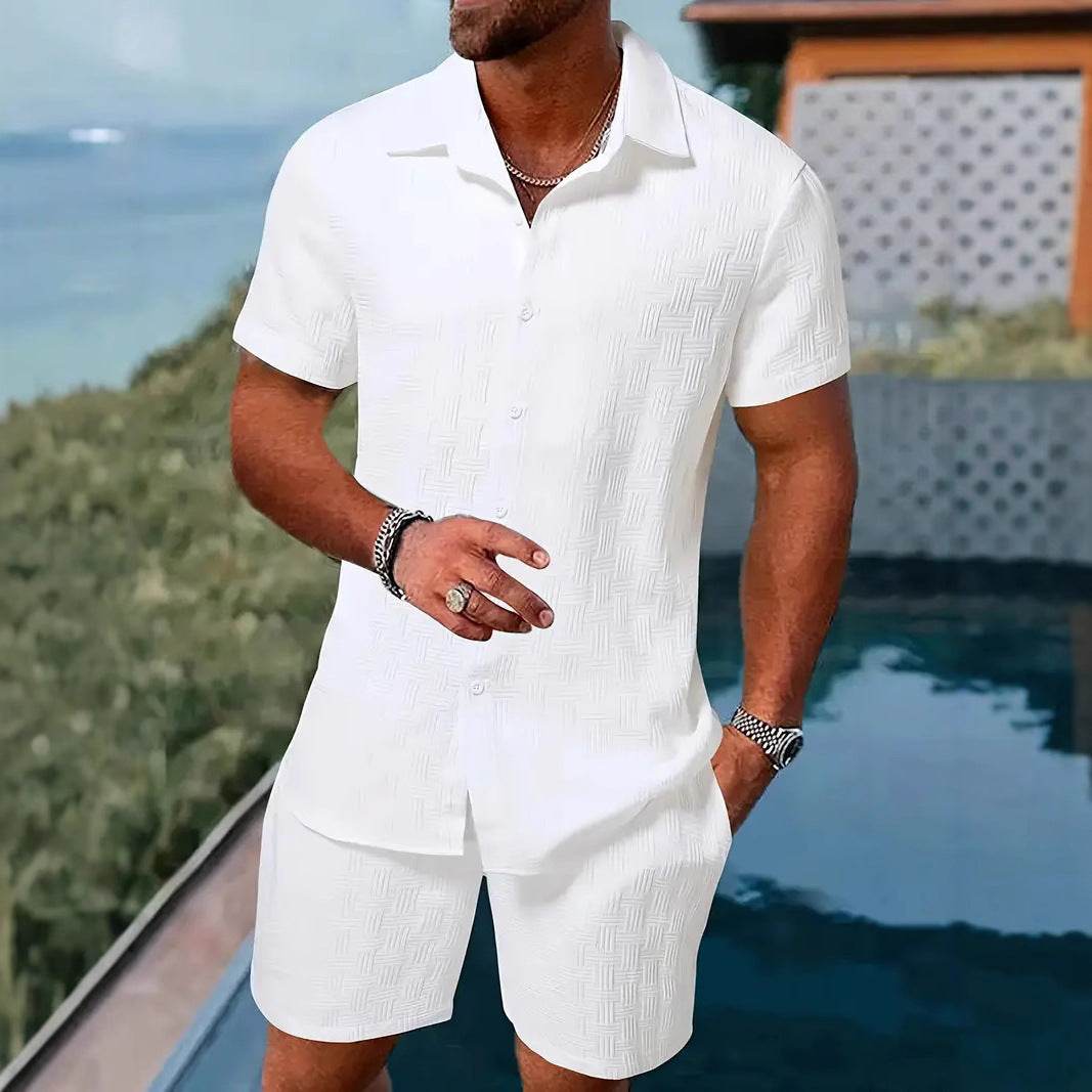 Buycenter Summer Jacquard Suit - Casual Black & White Shorts Set - Buy Center US