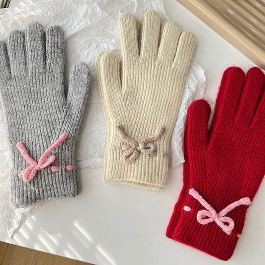 Cozy Autumn & Winter Bow Finger Gloves - Warm Acrylic, Cute Styles - Buy Center US