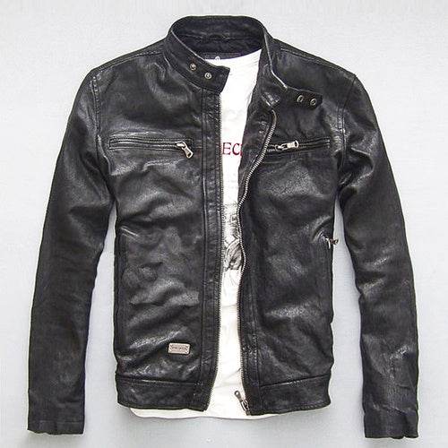 Buycenter Men's Slim-fit Leather Motorcycle Jacket - Genuine Goatskin & Cowhide - Buy Center US