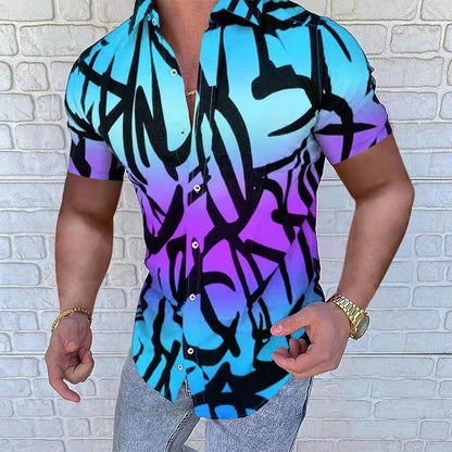Casual Loose Men's Shirt - European American Style with Lapel Print - Buy Center US