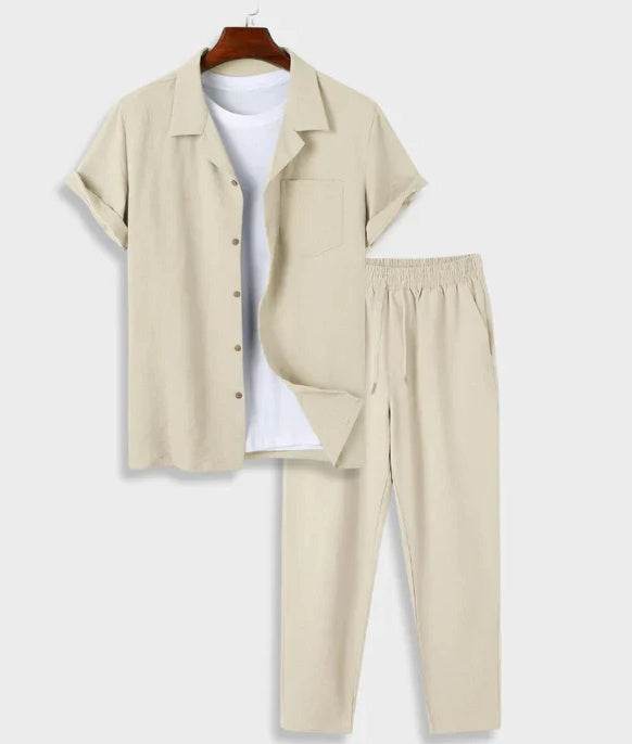 Buycenter Men's Cotton and Linen Shirt Outfit - Summer Casual Look - Buy Center US