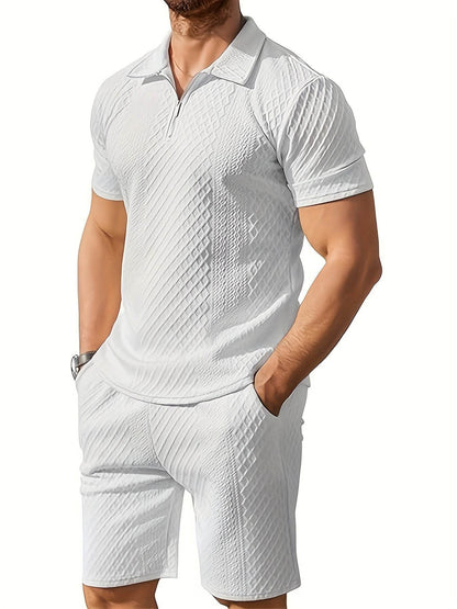Men's Summer Jacquard Suit - Short Sleeve, Geometric Pattern, Regular Fit - Buy Center US