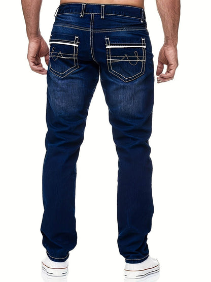 Men's Slim-Fit Stretch Denim Jeans - Embroidered Pocket in Dark Blue - Buy Center US