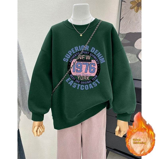 Retro Loose Round Neck Hoodie for Women - Cartoon Print, Long Sleeve - Buy Center US