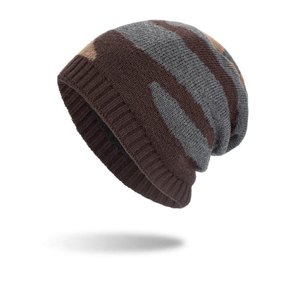 Buycenter Tricolor Striped Knit Beanie - Warm Wool Pullover Cap - Buy Center US