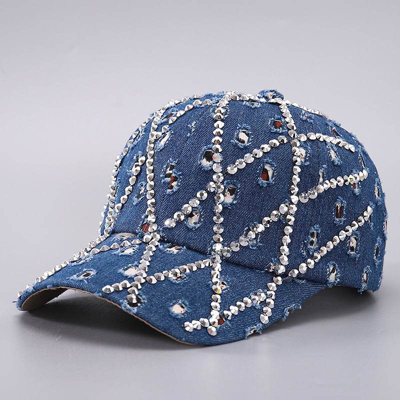Ripped Denim Baseball Cap - Leopard Rhinestone Fashion for All Seasons - Buy Center US
