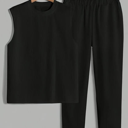 Men's Casual Sleeveless Crew Neck T-Shirt & Pants Set - Summer Style - Buy Center US