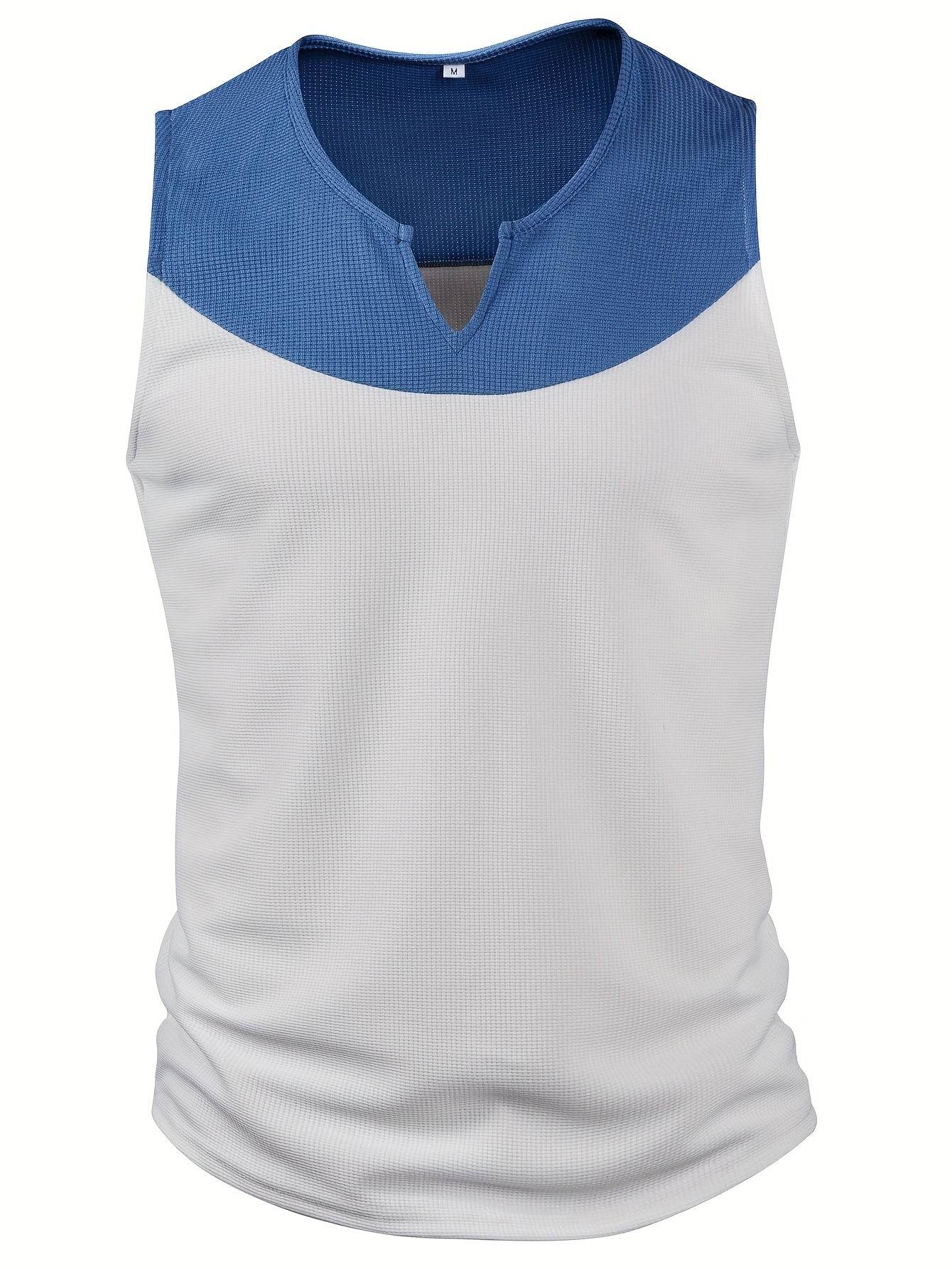 Men's Vintage Waffle Texture Tank Top - Black & White, V-Neck Style - Buy Center US