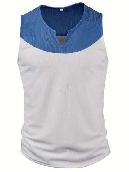 Men's Vintage Waffle Texture Tank Top - Black & White, V-Neck Style - Buy Center US