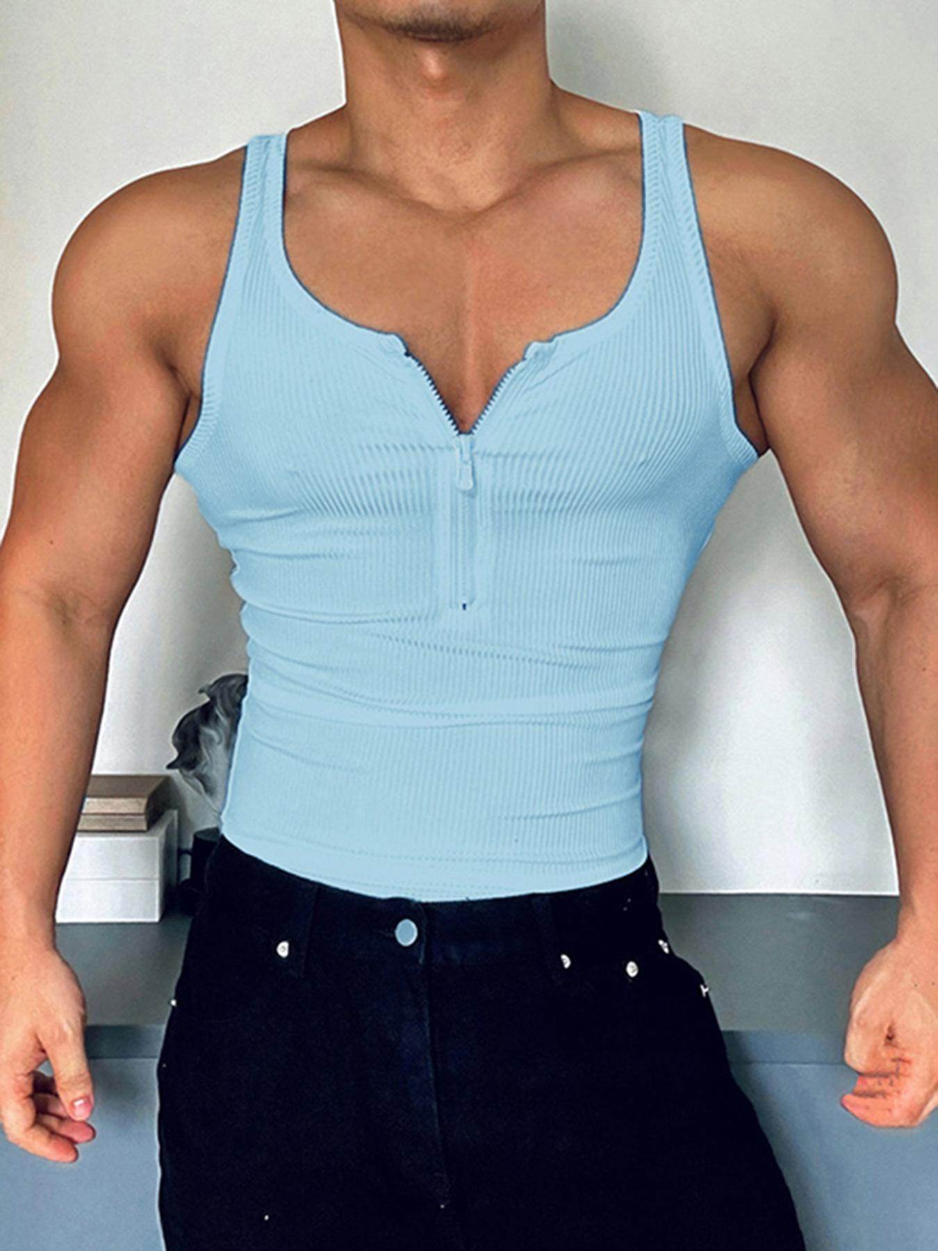 Men's Slim Fit Zip-Up Tank Top - Casual White Vest with Ribbed Texture - Buy Center US