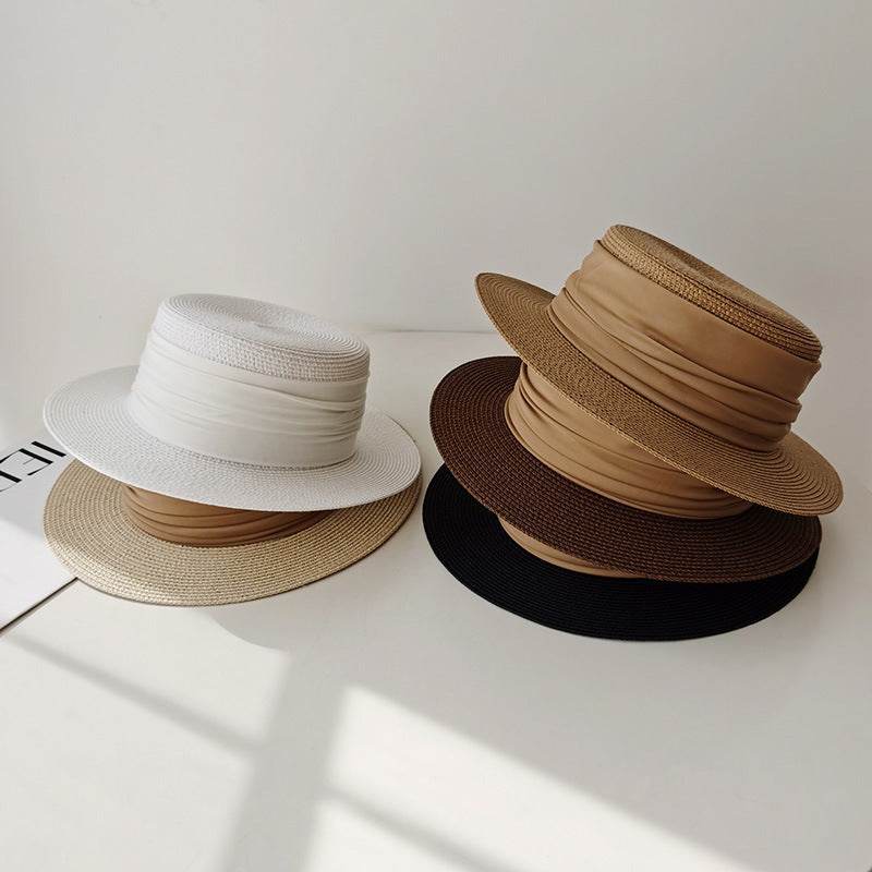 Hand-Woven Flat Straw Hat - Summer Seaside Sun Shade for Vacation - Buy Center US