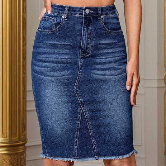 Casual High Waist Slimming Denim Skirt - Stretchy Slim Fit with Slit - Buy Center US