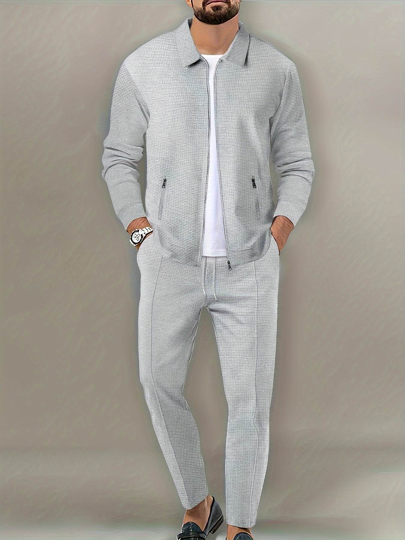Casual September Jacket and Pants Set - Long Sleeve, Solid Color - Buy Center US