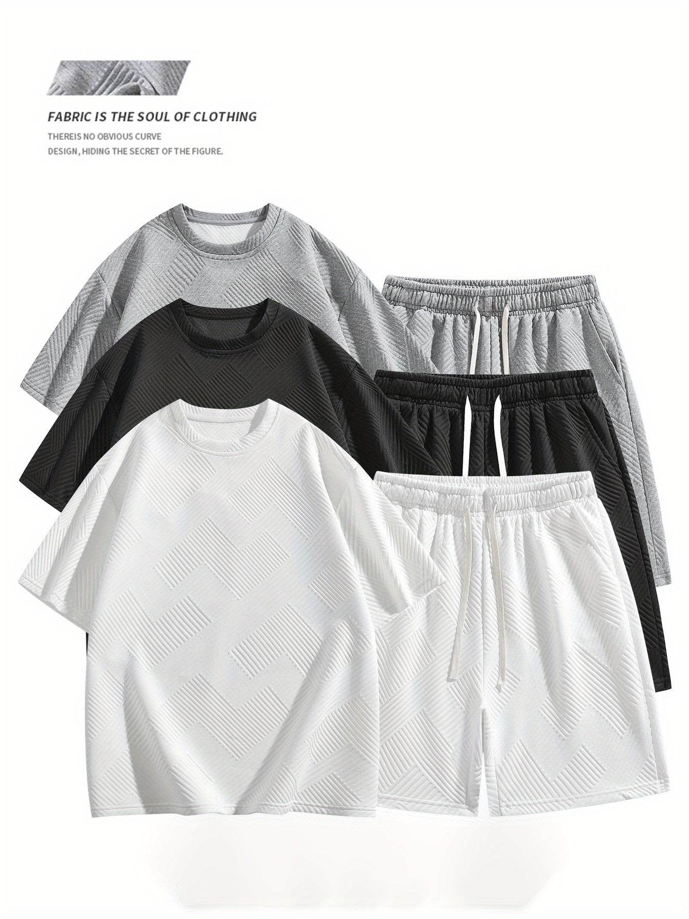 Men's Summer Houndstooth Knitted T-Shirt & Shorts Set - Casual Sports Outfit - Buy Center US