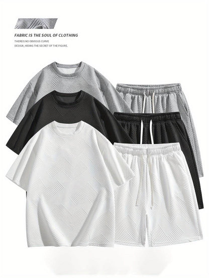 Men's Summer Houndstooth Knitted T-Shirt & Shorts Set - Casual Sports Outfit - Buy Center US