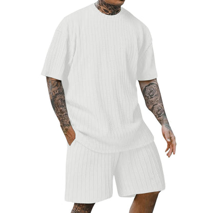 Buycenter Men's Sports Two-Piece Set - Solid Color Round Neck Shorts - Buy Center US