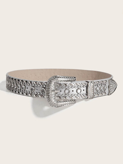 Punk Rhinestone Rivet Y2K Fashion Belt - 105CM PU Leather & Alloy Buckle - Buy Center US