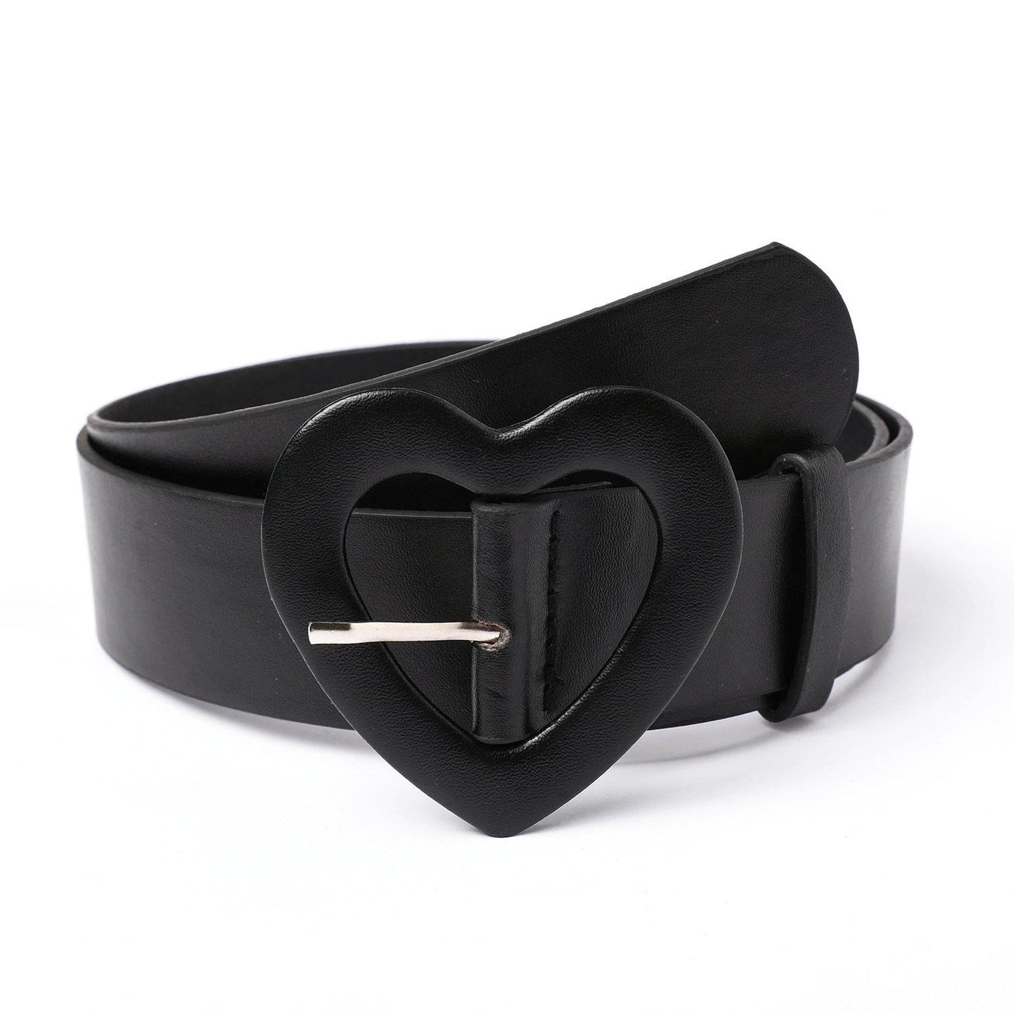 Wide Belt with Heart-shaped Buckle - Rose Red PU Leather Design - Buy Center US