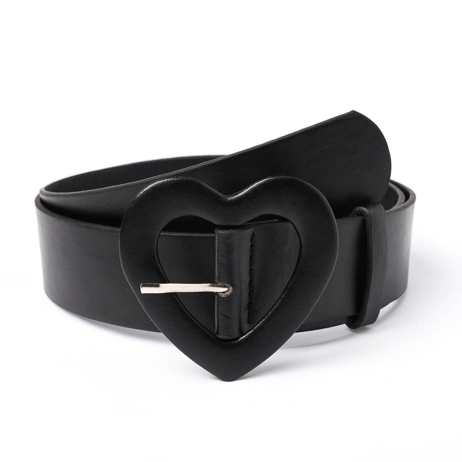 Wide Belt with Heart-shaped Buckle - Rose Red PU Leather Design - Buy Center US