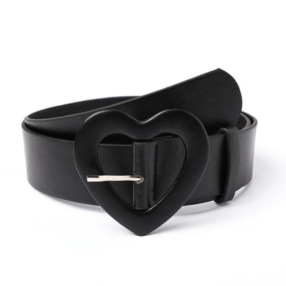 Wide Belt with Heart-shaped Buckle - Rose Red PU Leather Design - Buy Center US