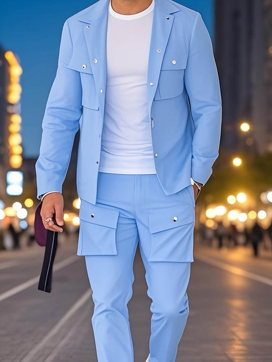2025 Men's Workwear Set - Solid Long Sleeve, Multiple Pockets for Casual Wear - Buy Center US