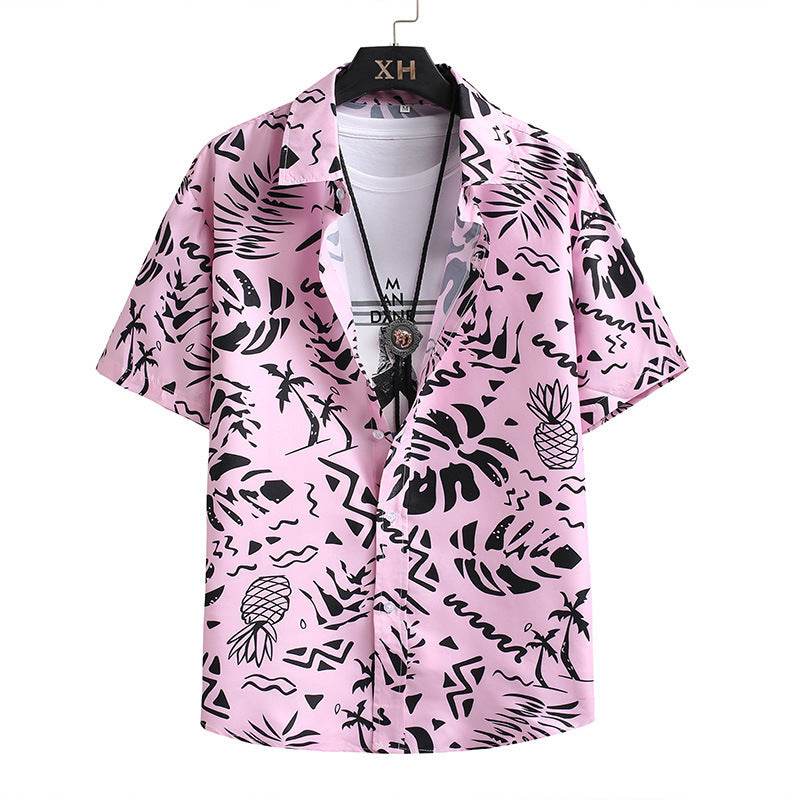 Buycenter Men's Hawaiian Beach Shirt Suit - Casual Pink Print Set - Buy Center US