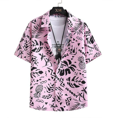 Buycenter Men's Hawaiian Beach Shirt Suit - Casual Pink Print Set - Buy Center US