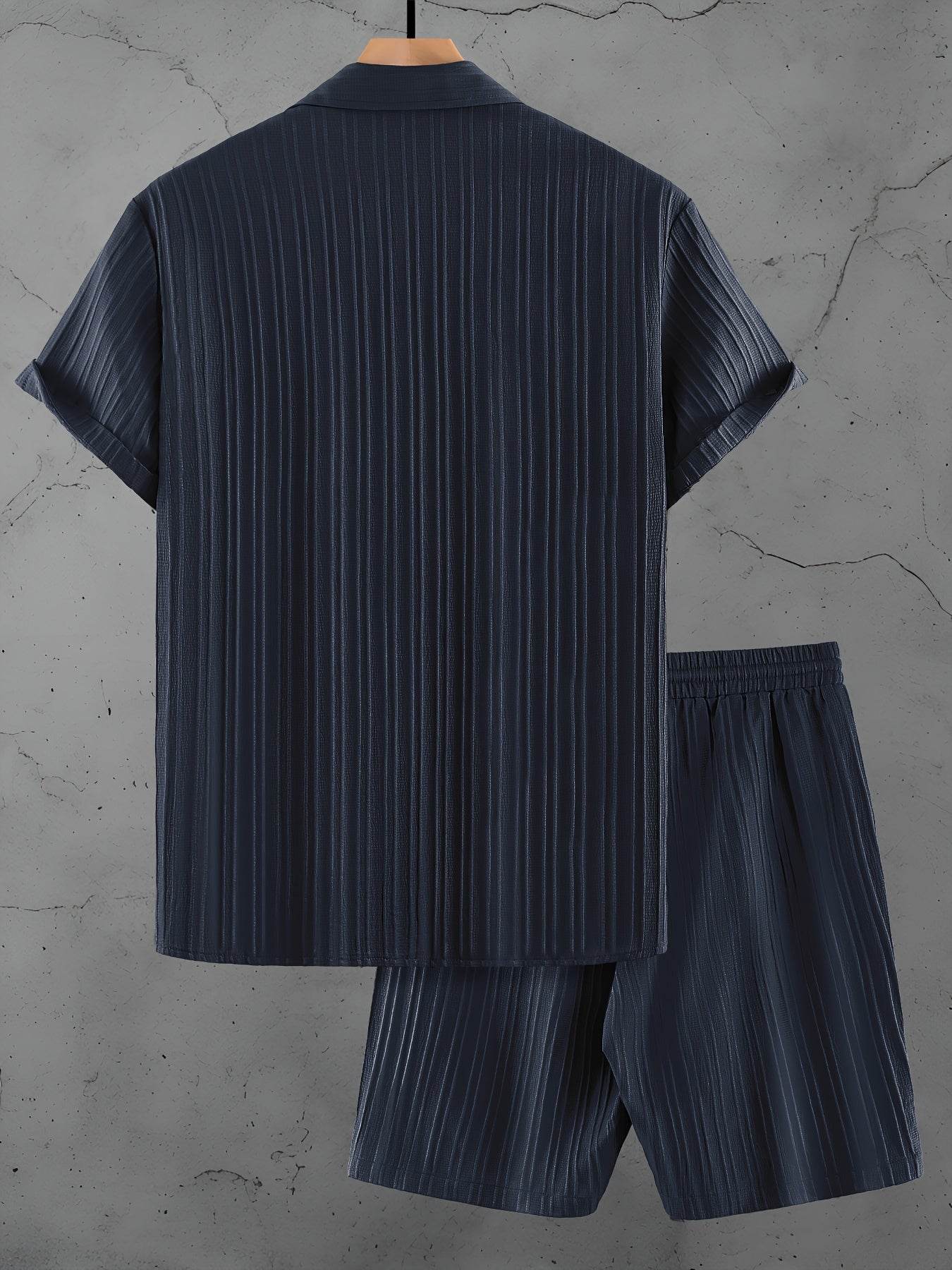 Stylish Summer White French Striped Suit for Men - Short Sleeve & Pants - Buy Center US