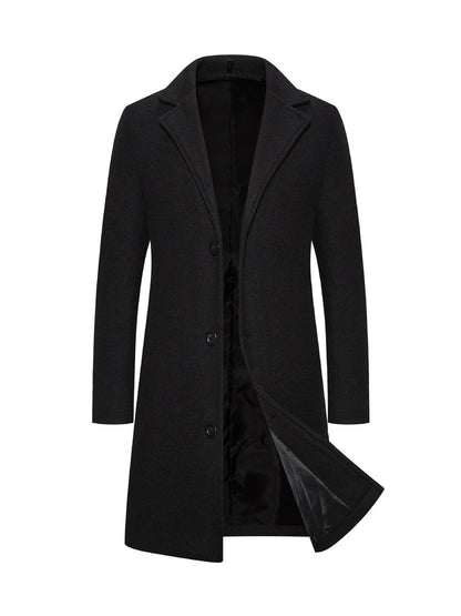 Buycenter Men's Slim-Fit Woolen Coat - Stylish Mid-Length Trench - Buy Center US